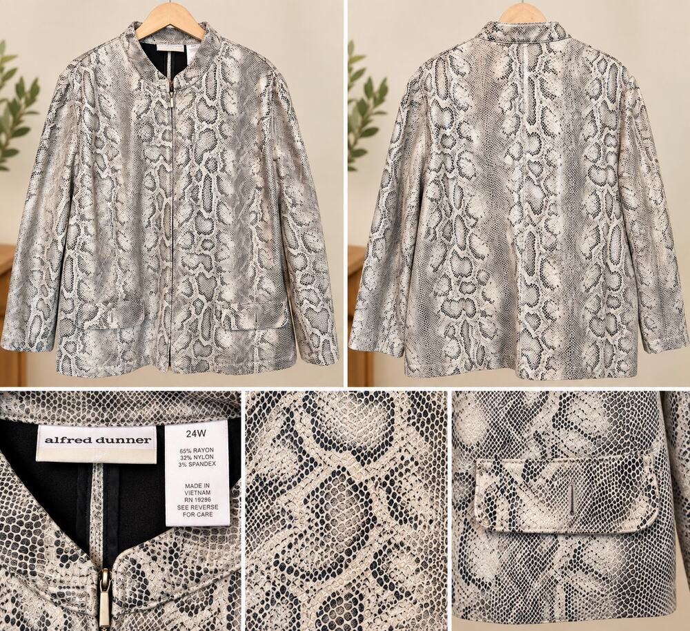 Alfred Dunner Snakeskin Print Zip Jacket Plus Size 24W